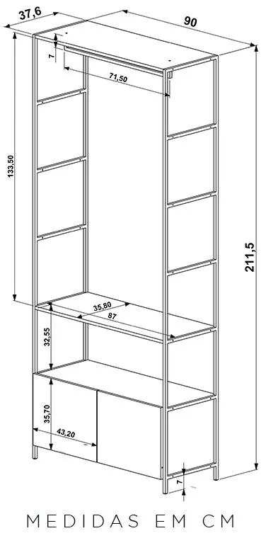Roupeiro Closet Estantes Cabideiro Mesa Estilo Industrial