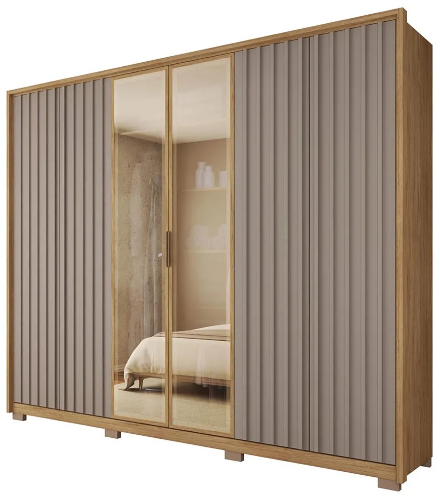 Guarda Roupa Casal Laguno 6 Portas de Bater com 4 Gavetas Ripado MDP Buriti/Fendi G11 - Gran Belo