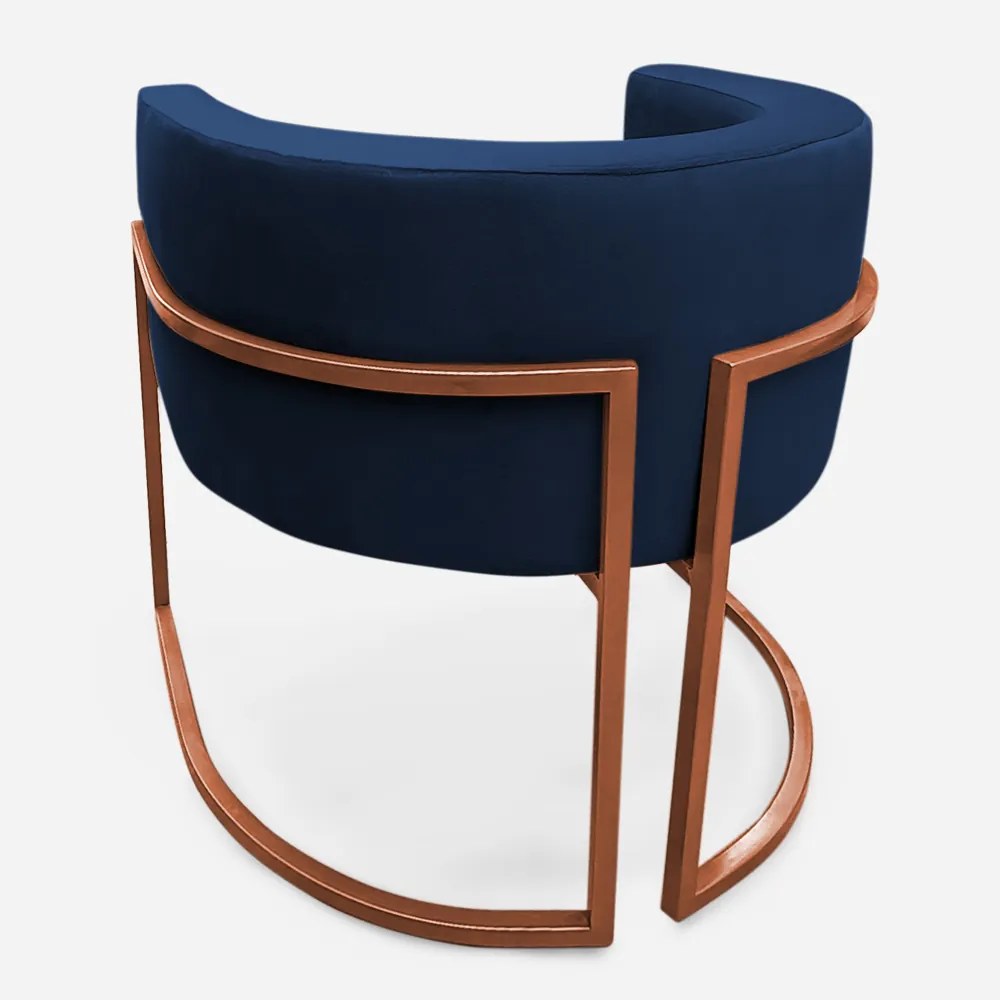 Poltrona Decorativa Base Metal Bronze Luna Veludo Azul - Sheep Estofados - Azul escuro