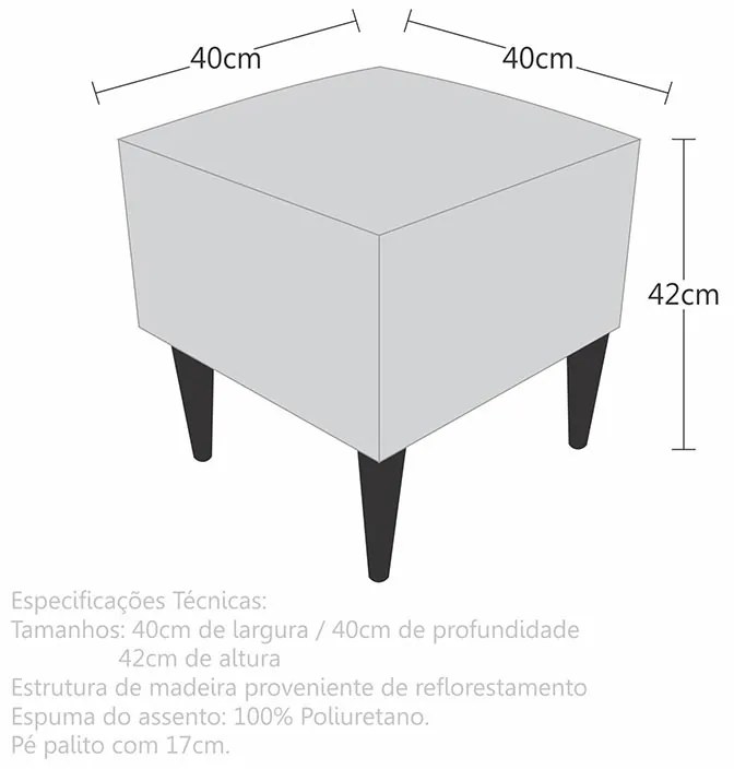 Puff Quadrado Milão Sigma em Suede com Pés Palito - Cinza