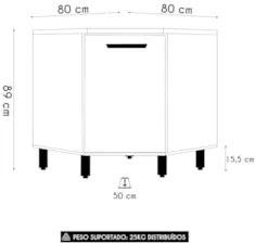 Balcão de Canto Oblíquo 80cm Rita Freijó/Off Acetinado Z44 - Mpozenat