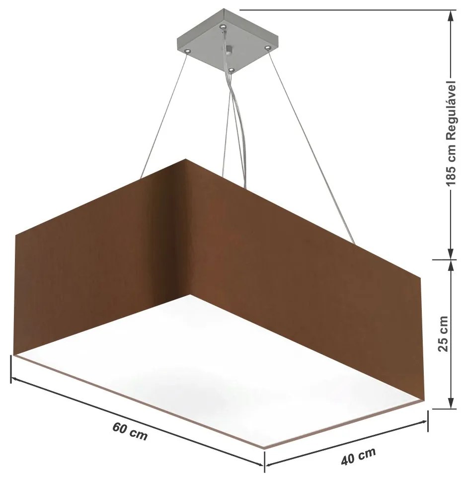 Lustre Pendente Retangular Md-4372 Cúpula em Tecido 60x40cm Café