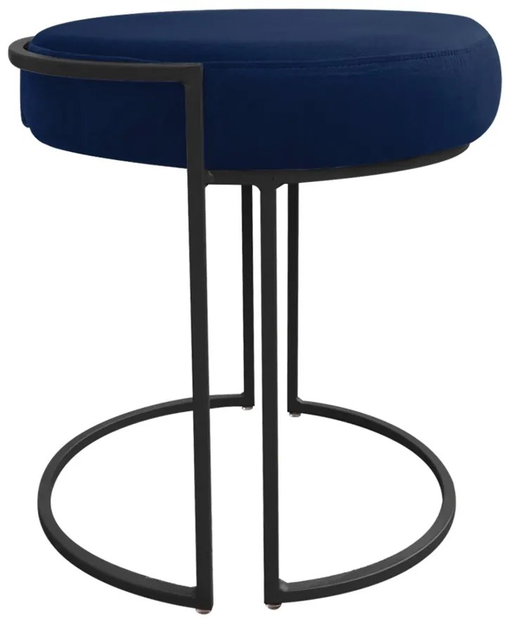 Puff Redondo Base Industrial Preto Kit 2 Love Suede D03 - D'Rossi  - Azul Marinho