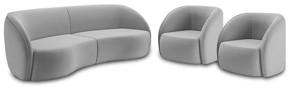 Conjunto Sofá Sala de Estar Bipartido 240cm e 2 Poltronas Clarke Veludo Cinza G45 - Gran Belo
