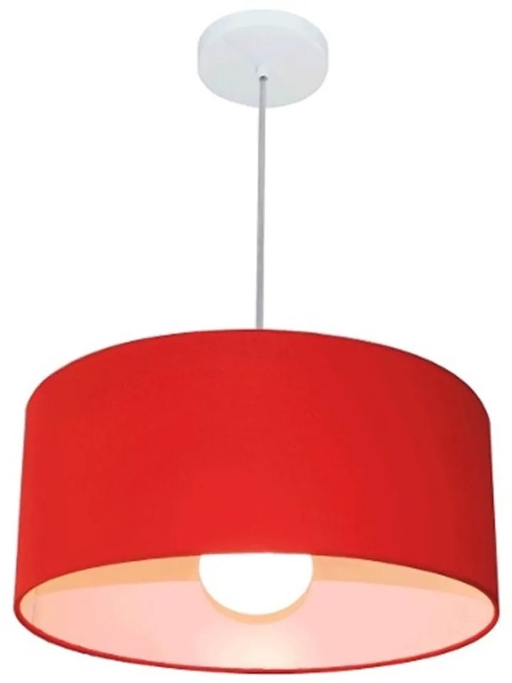 Lustre Pendente Cilíndrico 4052 Cúpula em Tecido 50x21cm Vermelho - Bivolt