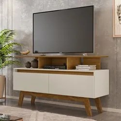 Rack Bancada Para TV Até 50 Pol. 2 Portas Rubi 1.2 Cinamomo/Off White