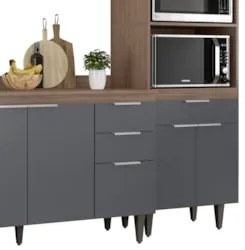 Armário de Cozinha Com Tampo CP02 210cm Pérola Freijó/Grafite Z34 - Mp