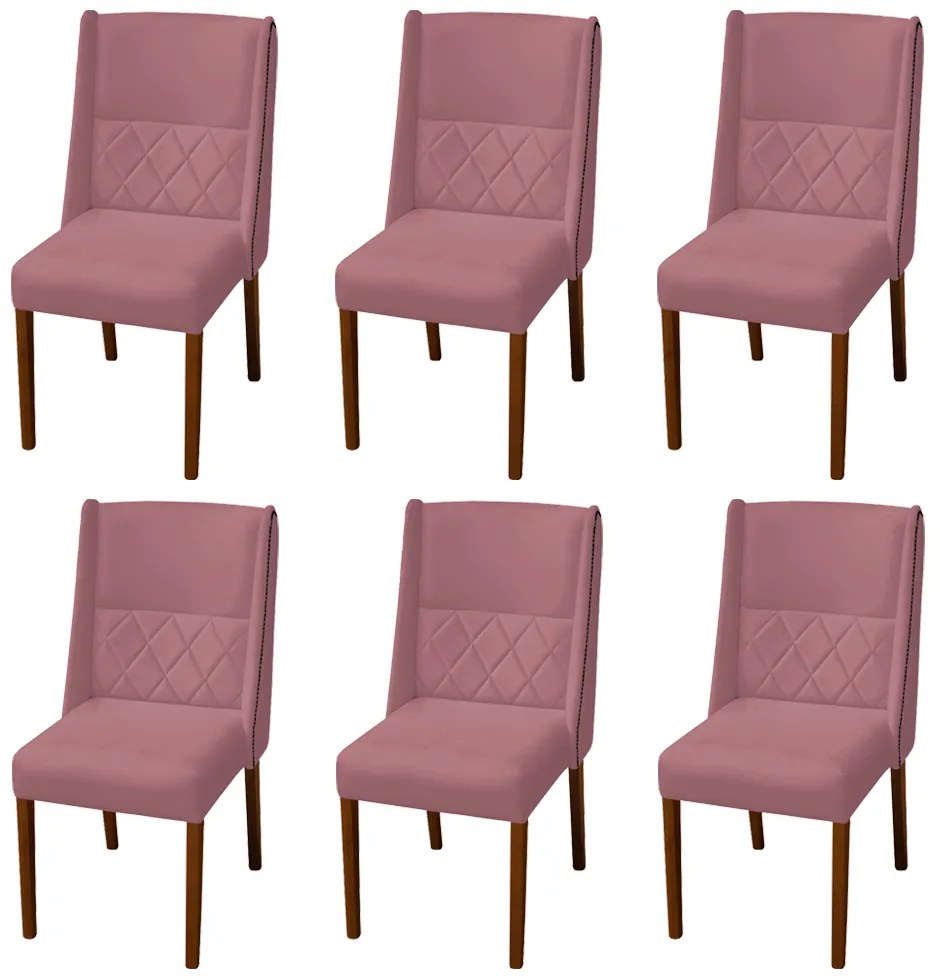 Kit 6 Cadeiras de Jantar Lecce Veludo Rose