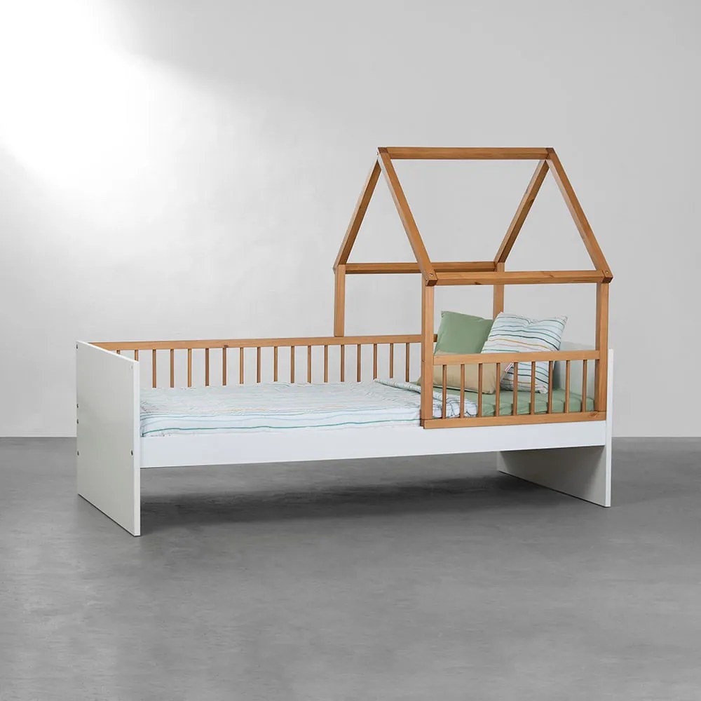 Cama Casinha Evolutiva Tenda -  Branco e Amêndoa