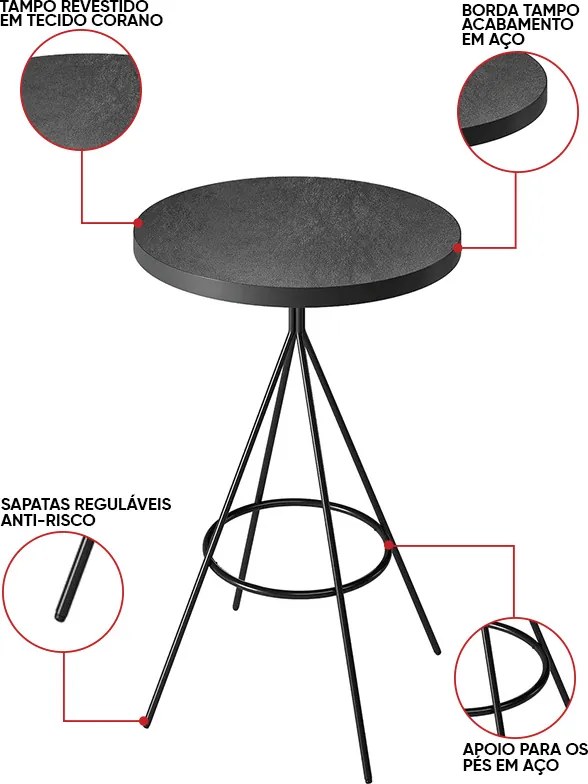 Mesa Bistrô Alta Dhalia e 2 Banquetas 50cm Kyara PU S02 - D'Rossi - Preto