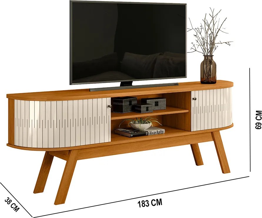 Rack TV 75 Pol 183cm Bancada para Sala Enzari Cinamomo/Off White M20 - D'Rossi