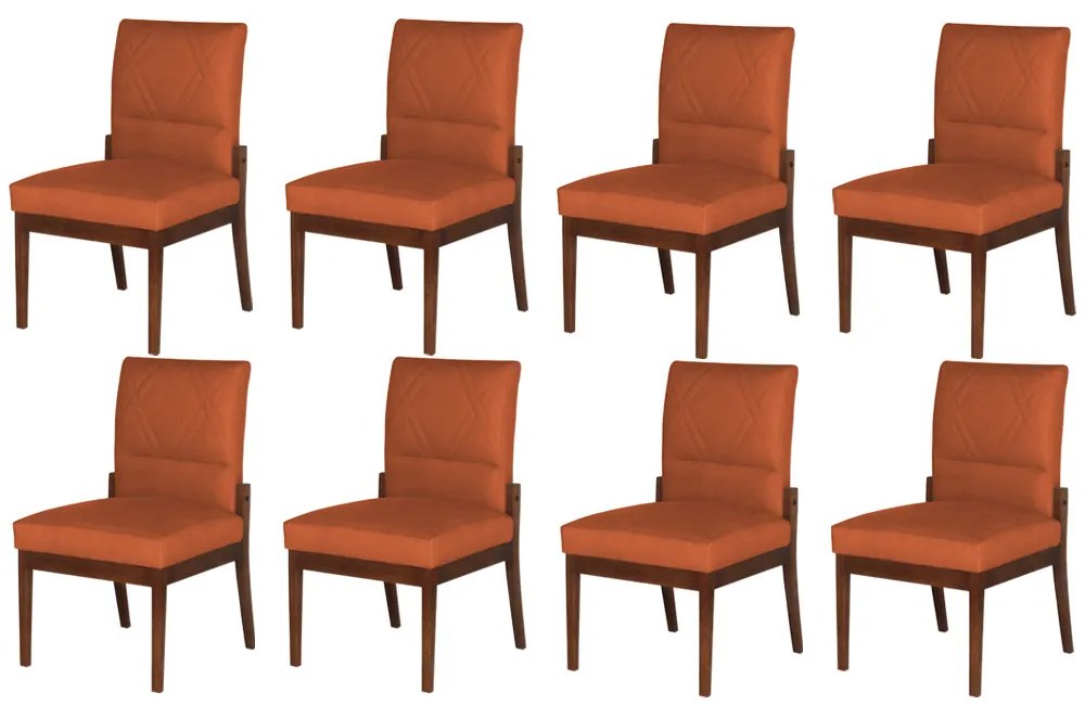 Conjunto 8 Cadeiras De Jantar Aurora Base Madeira Maciça Estofada Suede Telha