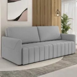 Sofá Cama Casal Retrátil 3 Lugares 220cm Atlas Z32 Linho Cinza - Mpoze