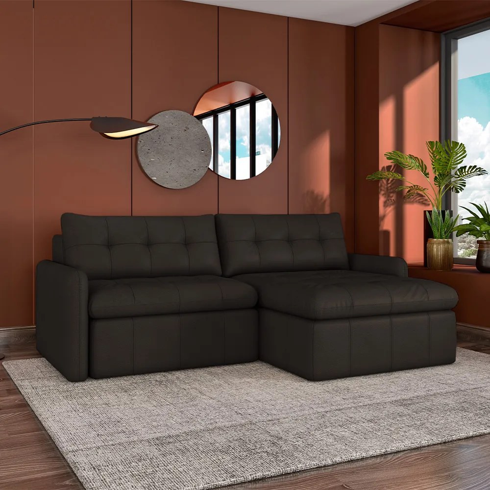 Sofá Retrátil Bipartido Sala de Estar Belém 224cm Couro Marrom G52 - Gran Belo
