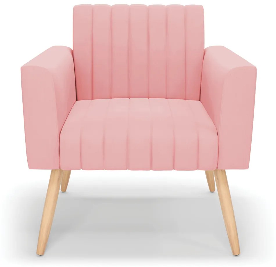 Poltrona Viena Gomada Suede Rosê Pés Palito Natural - D'Rossi