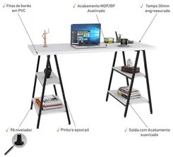 Mesa Escrivaninha Cavalete 135cm Estilo Industrial Prisma C08 Branco C