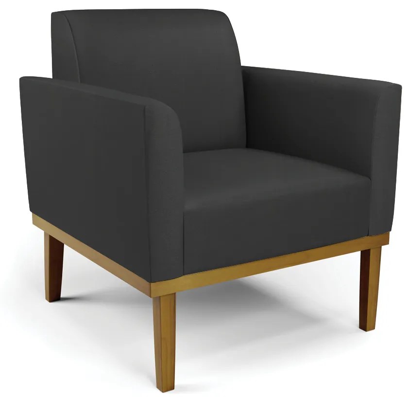 Poltrona Decorativa Isabella Pés Fixo em Madeira Castanho PU Preto G19 - Gran Belo