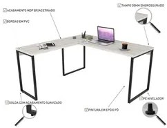 Kit 2 Mesas de Escritório Office em L 150x150cm Estilo Industrial Pris