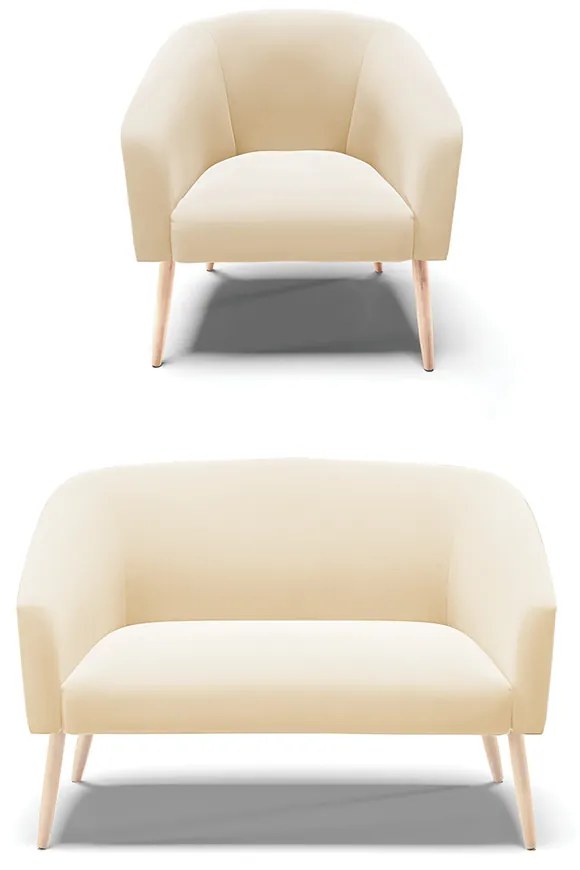 Sofá Namoradeira e Poltrona Pé Palito Natural Stella Suede Bege D03 - D'Rossi