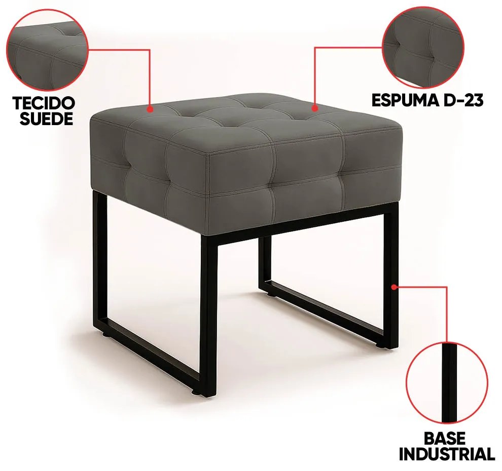 Puff Sala Decorativo Industrial Kit 2 Elisa Suede D03 - D'Rossi - Grafite