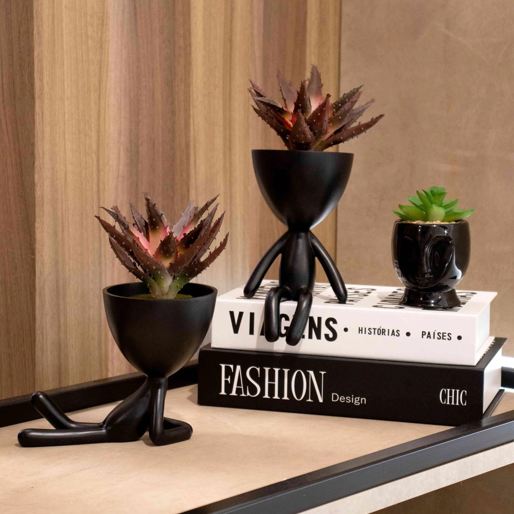Vaso Decorativo Bob Robert Plant Sentando Em Poliresina Preto 18x10x10 Cm - D'Rossi