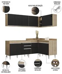 Armário de Cozinha Modulado de Canto 6 Peças CP28 Balcão sem Tampo Cas