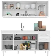 Armário Aéreo Panamá e Balcão Gabinete Áustria com Pia Inox 160cm Bran