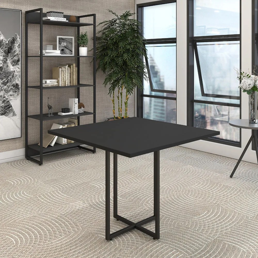 Mesa de Jantar 04 Lugares Jade 90 cm Preto Base Metálica Industrial Preto M05 - D'Rossi