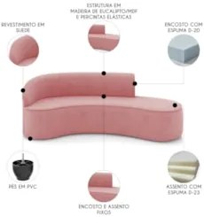 Sofá 4 Lugares Para Sala 220cm Orgânico Wendi Suede Rosê I01  - Mpozen