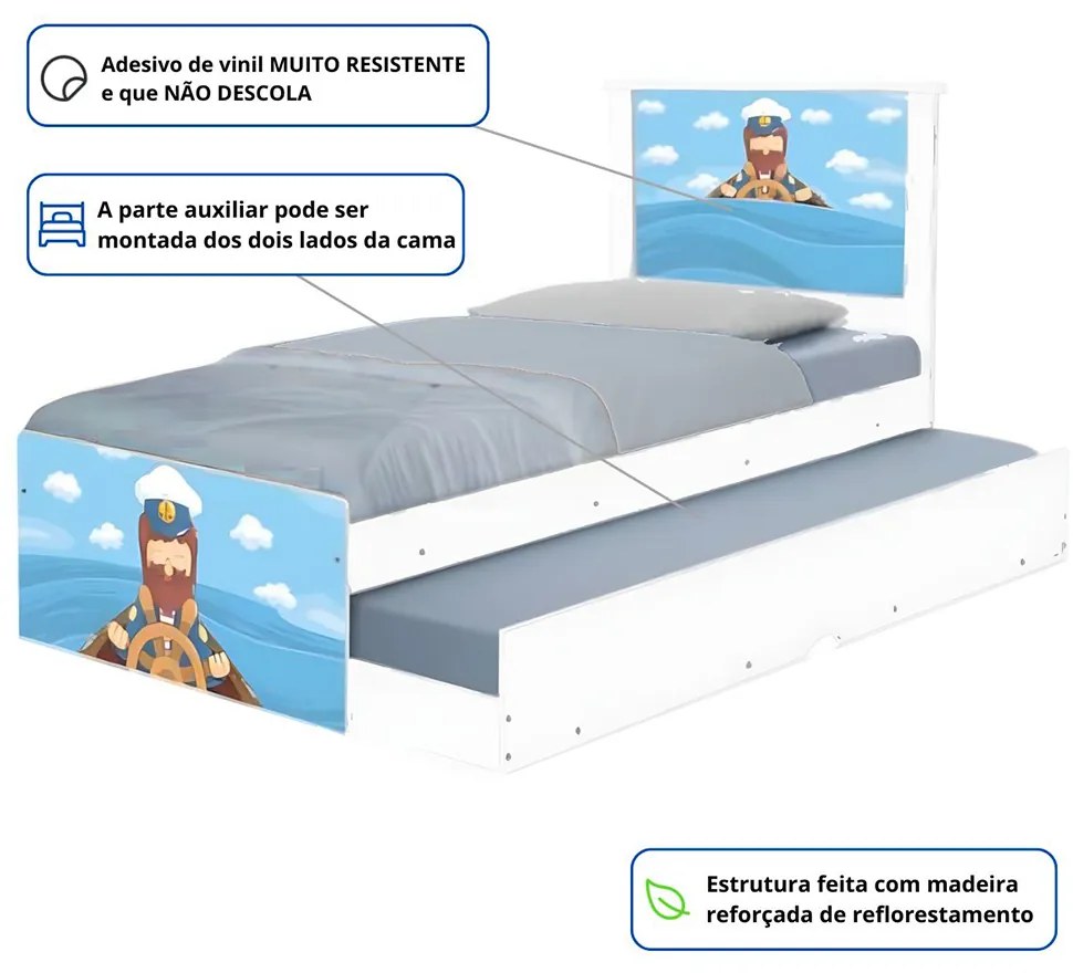Cama Solteiro Infantil com Cama Auxiliar 195x96cm Personagens K02 - D'Rossi - MARINHEIRO