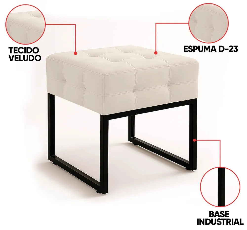 Poltrona Sala e Puff Decorativo Industrial Elisa Veludo D03 - D'Rossi - Bege