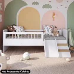 Cama Infantil Com Escorregador Lumiar C06 Branco - Mpozenato