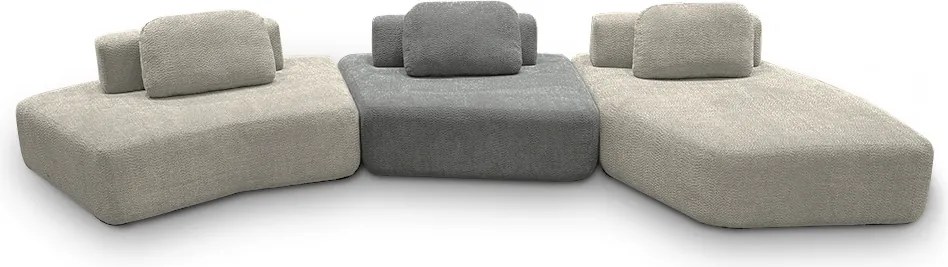 Sofá Ilha Sala de Estar 2 Módulos e Chaise Dakota Encosto Almofadas Soltas Bouclê Rústico Greige/Cinza G33 - Gran Belo