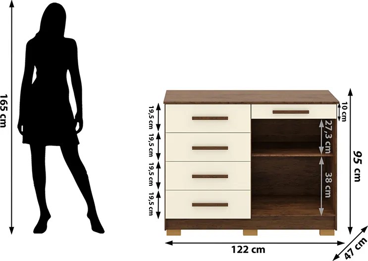 Cômoda Quarto 122cm com 2 Portas Sapateira Vitória Imbuia/Champanhe V01 - D'Rossi