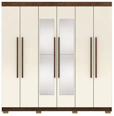 Guarda Roupa Com Espelho Elegance 6 Portas Imbuia/Champanhe - Vila Rica Móveis