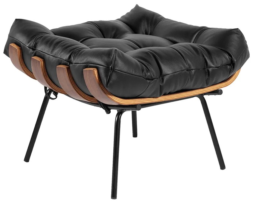 Poltrona e Puff Costela Couro Legítimo Base Industrial Preto M11 - D'Rossi - Marrom