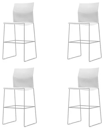 Kit 4 Banquetas Connect Assento Branco Base Fixa Cinza - 57581 Sun House