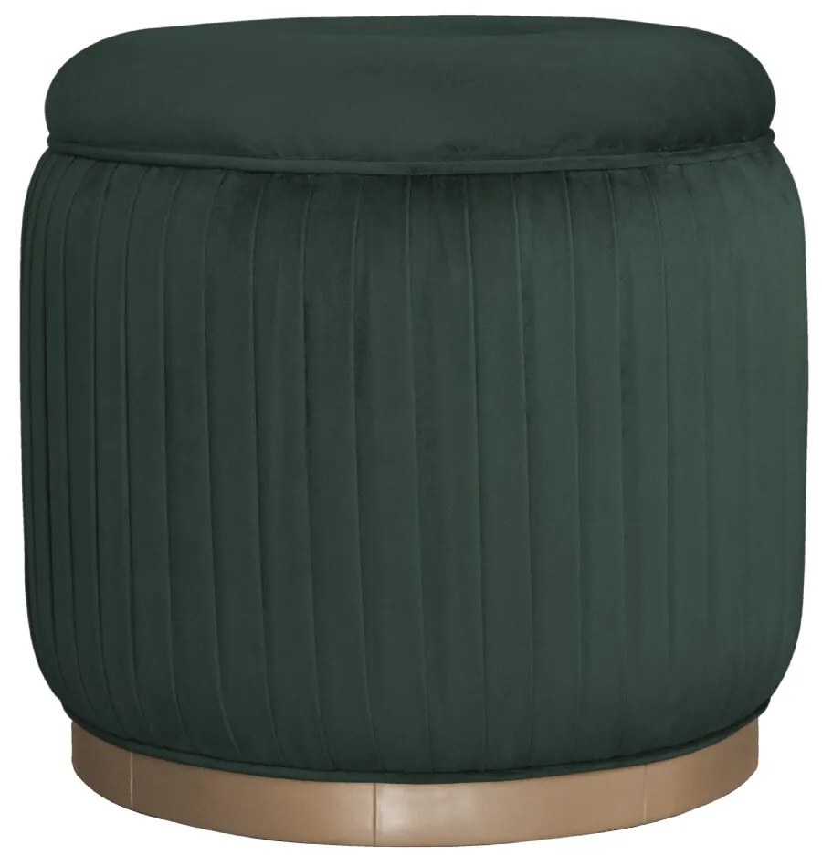 Puff Redondo Drapeado Estofado Nuni - Dourado Soleil - Tecido Veludo Esmeralda Kleiner