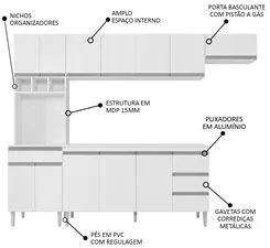 Cozinha Modulada 4 Peças Balcão com Tampo 160cm Andréia Branco - AJL M