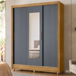 Guarda Roupa Solteiro Espelho 3 Portas Viena Z17 Freijó/Cinza - Mpozen
