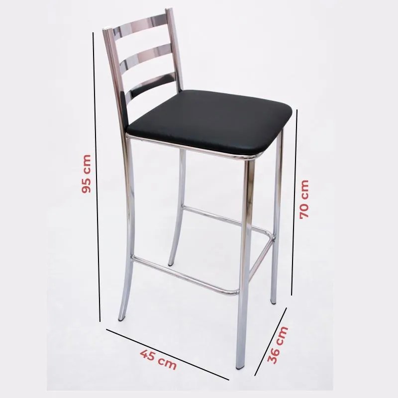 Banqueta alta cromada Oblongo Estofado Preto Michi