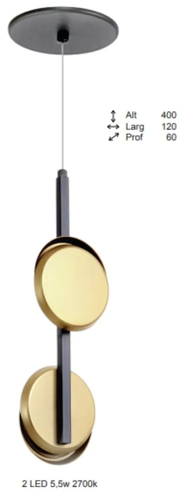 Pendente Eclipse Duplo Linear Vertical 06X12X40Cm Discos Metal Alumini... (GRAFITE, 110V)