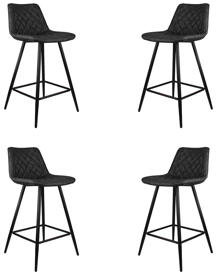 Kit 4 Banquetas Decorativas Magé PU Matelassê c/Apoio para os Pés Base em Aço Cinza G56 - Gran Belo