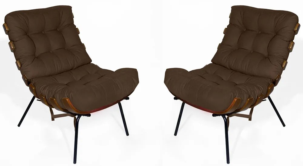 Kit 2 Poltrona Decorativa Costela Suede Marrom