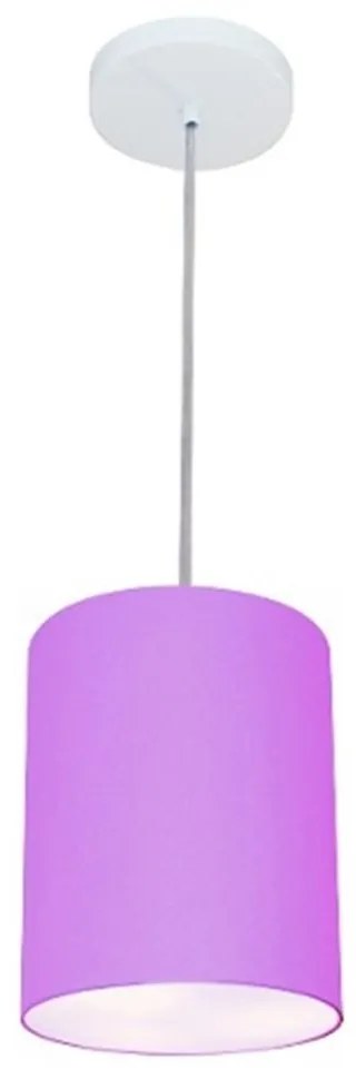 Lustre Pendente Cilíndrico Md-4012 Cúpula em Tecido 18x25cm Lilás - Bivolt