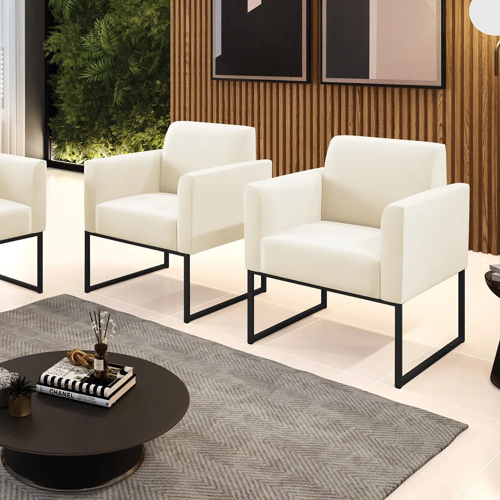 Kit 2 Poltronas Base Industrial Preto Marisa Veludo - Bege