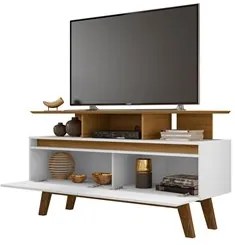 Rack Bancada Para TV Até 50 Pol. 2 Portas Rubi 1.2 Cinamomo/Branco - B