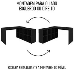 Conjunto Escritório Home Office 4 Peças Nil A06 Preto - Mpozenato