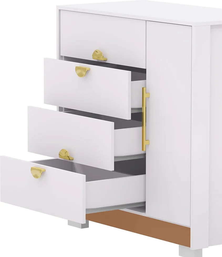 Cômoda Quarto 95cm com Espelho 1 Porta Kenia Flex Branco/Camarim V01 - D'Rossi
