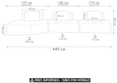 Sofá Ilha Com Chaise 449cm Living Moby Sintético Caramelo Z08 - Mpozen